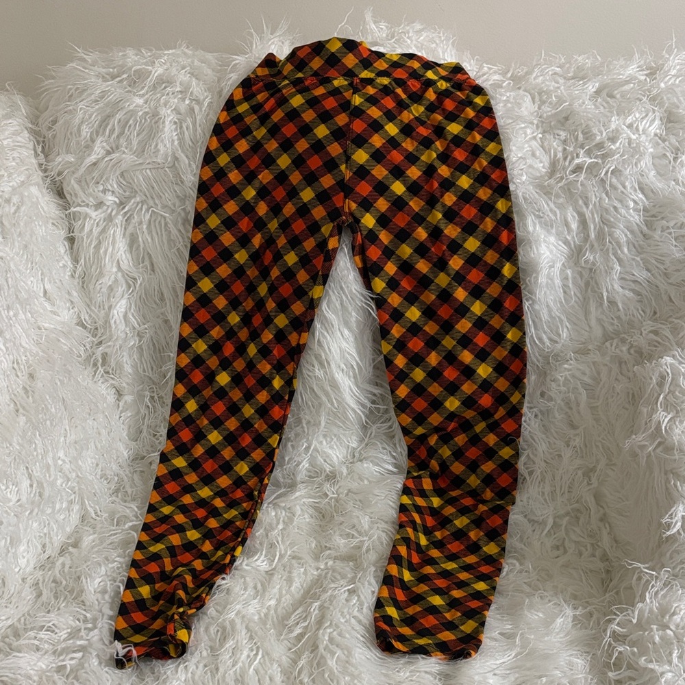 Plaid Women's Leggings - Black, Yellow and Orange